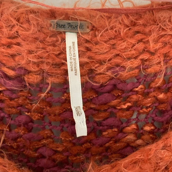 Free People Cotton Wool Blend Rust Stripe V Neck Oversized Fuzzy Sweater S - Picture 9 of 12